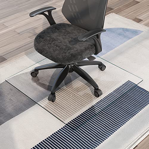 NeuType Glass Chair Mat, Tempered Glass Office Chair Mat for Carpet or Hardwood Floor - Effortless Rolling, Easy to Clean, Best for Your Home or Office Floor (36" x 36" x 1/6", Transparent)