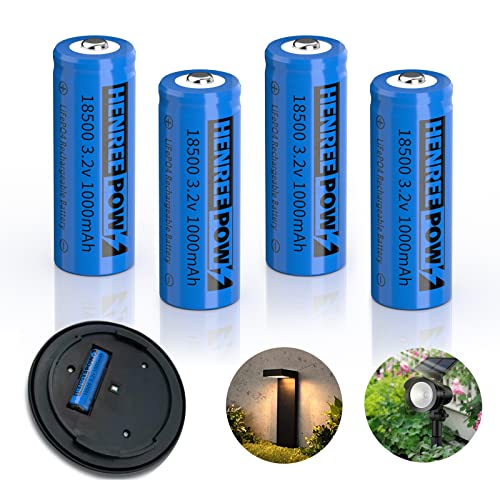 Henreepow 18500 Rechargeable Battery, 3.2v LiFePO4 Lithium Phosphate Battery 1000mAh for Outdoor Garden Solar Lights, Flashlight (4 Pack)