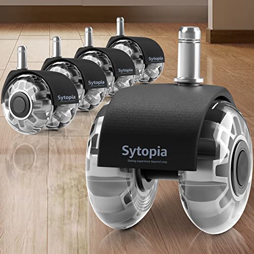 Office Chair Wheels-2 Inch Replacement for All Hardwood and Carpet Floors, Heavy Duty Rollerblade Style Computer Desk Chair Casters, Sytopia Universal Caster Wheels Size(11x22 mm), Set of 5