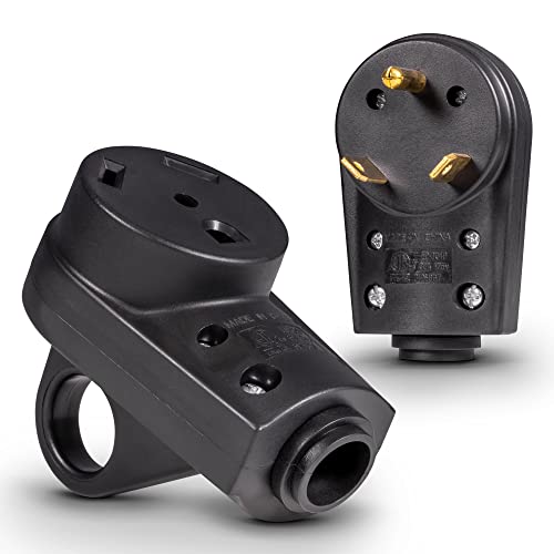 NEMA TT-30P/30R 125V 30A RV Power Cord Male/Female Replacement Socket Plug Combo Kit for 10/3AWG Cord [EZ Grip Handle] [ETL Listed]