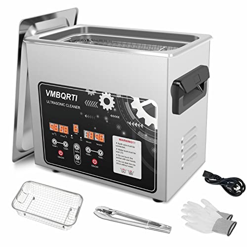 VMBQRTI Ultrasonic Cleaner 3L, Upgraded Adjustable Frequency 6 Gears Mode Ultrasonic Jewelry Cleaner, Professional Dental Pod Glasses Cleaner Machine with Digital Timer & Heater, Tweezers and Gloves