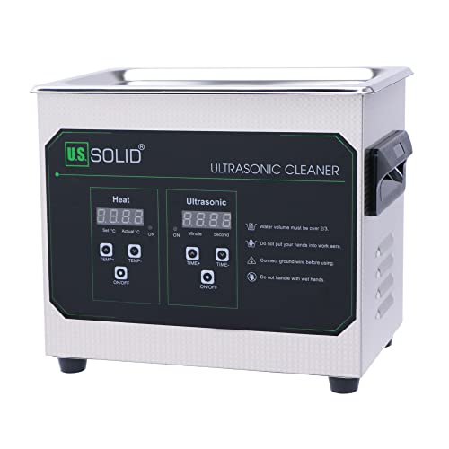 U.S. Solid Ultrasonic Cleaner, 40 KHz Stainless Steel Ultrasonic Cleaning Machine with Digital Timer and Heater for Industrial and Jewelry, 176, FCC,CE,RoHS (3L)