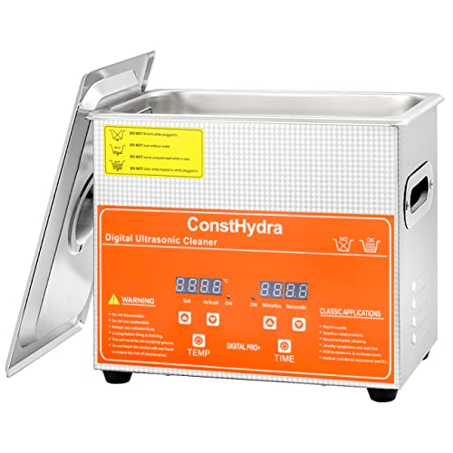 ConstHydra Ultrasonic Cleaner with Digital Timer and Heater, 120W 3L Ultrasonic Jewelry Cleaner Machine for Glasses, Denture, Watch, Ring, Record, Coins, Lab Tools, Metal Parts