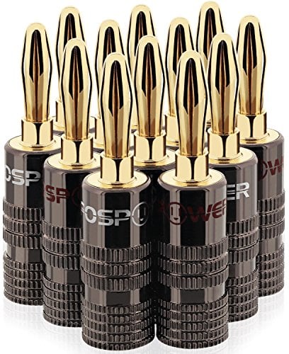 FosPower Banana Plugs 6 Pairs / 12 pcs, Closed Screw 24K Gold Plated Banana Speaker Plug Connectors for Speaker Wire, Wall Plate, Home Theater, Audio/Video Receiver, Amplifiers and Sound Systems