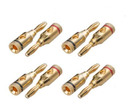 Accessonico 4 Pairs 8 Plugs Speaker Banana Plugs Gold Plated  Open Screw Type Brass Connector for Speaker Stereo Wire, Home Theater Audio (8 pcs/4 Red 4 Black)