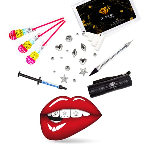 Tooth Gem Kit for beginners and Pros -Best Designs Video Guide Included, Teeth Jewelry- More than 30 different gems and shapes - Application kit -Made in USA - Teeth gems - Gemology by Taigerz (Extra Long Durability)