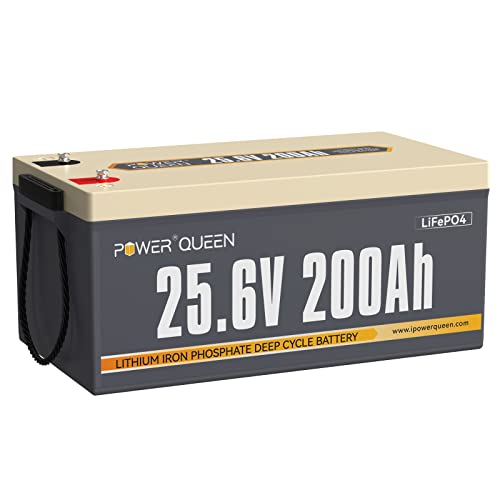 power queen 25.6V 200Ah LiFePO4 Battery, Lithium Battery Built-in 200A BMS, 5.12kWh Deep Cycle Power, 4000+ Cycles Rechargeable Battery for RV, Camper, Trailer, and Solar Off-Grid System.