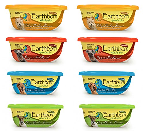 Earthborn Holistic Grain Free Tub Dog Food 4 Flavor Variety Bundle: (2) Pot Roast, (2) Chicken Casserole Stew, (2) Turkey Dinner in Gravy and (2) Stew with Duck, 8 Ounces Each (8 Tubs Total)