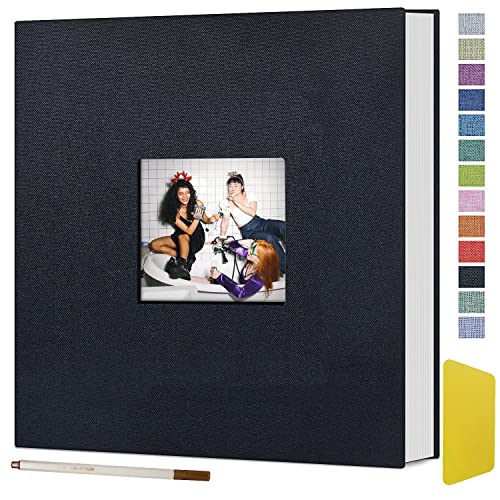 40 Pages Photo Album, Self Adhesive Scrapbook for 4x6-8x10 Picture, Linen Cover DIY Memory Album for Guest Book Wedding Baby Christmas Gift, with Scraping Plate and Metallic Pen