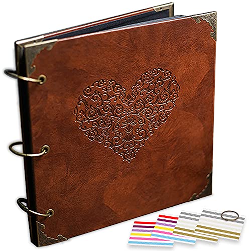 ADVcer Photo Album or DIY Scrapbook (10x10 inch 50 Pages Double Sided), Vintage Leather Cover Three-Ring Binder Picture Booth Albums with 9 Colors 408pcs Self Adhesive Photos Corners for Memory Keep