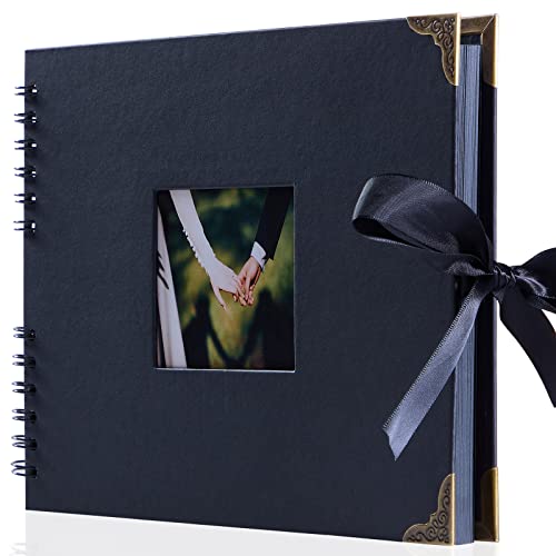 Scrapbook Album, 11.4x8.5 Inch Photo Album Book with 40 Double Sided Black Thickened Kraft Paper and Metal Corner Protector, WoisutDIY Scrapbook for Anniversary Wedding Family Baby Shower Graduation