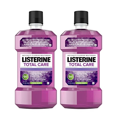 Listerine Total Care Anticavity Fluoride Mouthwash for Bad Breath, Fresh Mint, 2 x 1 L