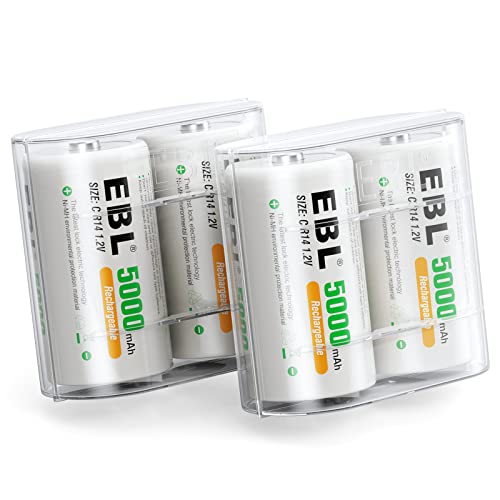 EBL C Batteries High Energy 5000mAh Ready2Use C Rechargeable Battery Cells, 4 Counts