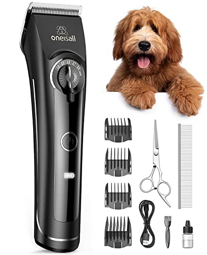oneisall Dog Clippers for Grooming for Thick Coats with Metal Blades, Heavy Duty Low Noise Dog Cat Grooming kit for Matted Hair