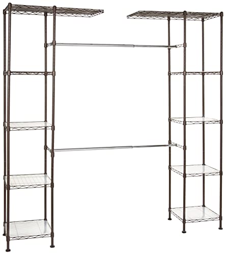 Amazon Basics Expandable Metal Hanging Storage Organizer Rack Wardrobe with Shelves, 57"-80" W x14" D x 72" H, Bronze