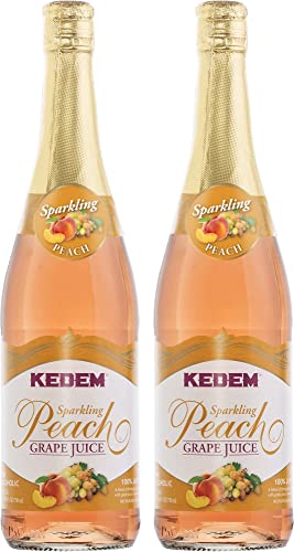 Kedem Sparkling Peach Flavored Grape Juice 25.4oz (2 Pack), No Added Sugar, Non Alcoholic, Kosher for Passover