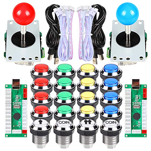 EG STARTS 2 Player Arcade Contest DIY Kits USB Encoder To PC Joystick + 8 Ways Sticker + Chrome LED Illuminated Push Button 1 & 2 Player Coin Buttons For Arcade Mame Raspberry Pi 2 3 3B Games