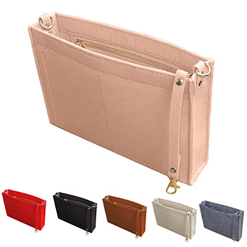 MISIXILE Felt Purse Insert Organizer with Zipper And Gold Buckles,Handbag Organiser Insert Fit Toiletry Pouch 19 26(Pink-S)