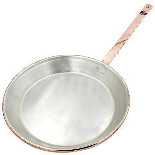 Traditional Copper Frying Pan Paella Pan Paellera With Handle Made In Portugal (16" Diameter)