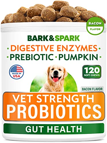 Vet Strength Dog Probiotics Chews - Gas, Diarrhea, Allergy, Constipation, Upset Stomach Relief, with Digestive Enzymes + Pumpkin + Prebiotics - Chewable Fiber Supplement - Improve Digestion, Immunity