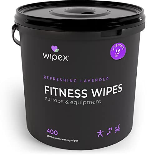 Wipex Gym Wipes  Natural Fitness Equipment Wipes, Plant Based Cloth w/ Lavender and Vinegar Wipes to Clean Surfaces, Safe Yoga Mat Cleaner Wipes, All Purpose Gym Cleaner and Peloton Wipes Cleaning, 400ct Dispensing Bucket