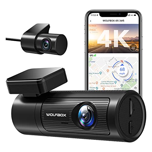 WOLFBOX Dash Cam Front and Rear, 4K Dash Cam with GPS WiFi UHD 2160P/1600P + 1080P,Dash Camera for Cars with 170FOV, WDR, Night Vision, Loop Recording