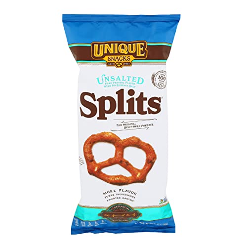 Unique Snacks- Unsalted Splits Pretzels, Homestyle Baked, Certified OU Kosher and non-GMO, 11 oz Bag (6 pack) No artificial flavors 66 Ounce