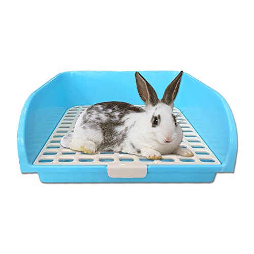 Large Rabbit Litter Box with Drawer Pet Corner Toilet Box and Bigger Pet Pan for Adult Guinea Pigs Chinchilla Ferret Galesaur Small Animals (X-Large, Blue)