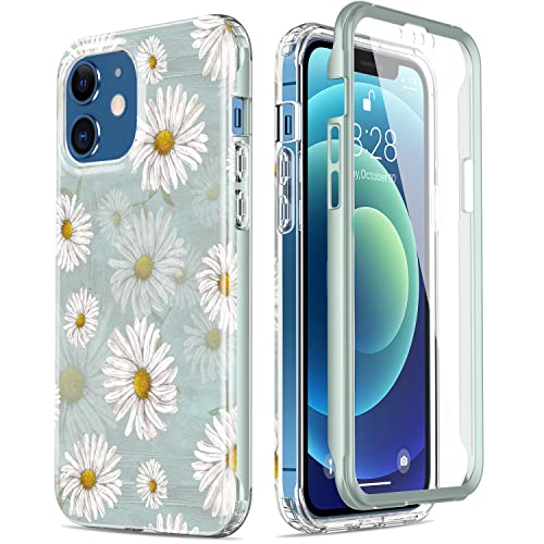 Esdot iPhone 12 Case,iPhone 12 Pro Case with Built-in Screen Protector,Rugged Cover with Fashionable Designs for Women Girls,Protective Phone Case for iPhone 12/12 Pro 6.1" Nice Daisy