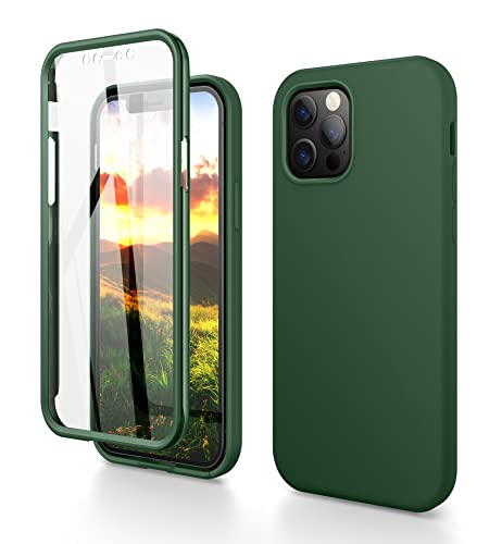 Dracool Upgraded for iPhone 12/12 Pro Case with Screen Protector Shockproof Drop Protection Anti-Scratch Soft Liquid Silicone Microfiber Lining Slim Protective Phone Case for Women Men Midnight Green