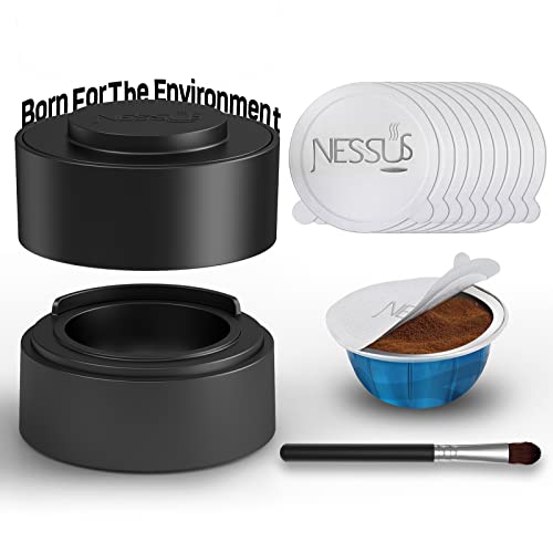 Nessus Vertuo Reusable Pods Kit, 50 Pcs [ALSeal EZ FIT] Aluminum Foil Seals Lids for Nespresso Capsules Vertuoline, Holder and Brush, Fits for Vertuo Refillable Pods(Pods Not Included)