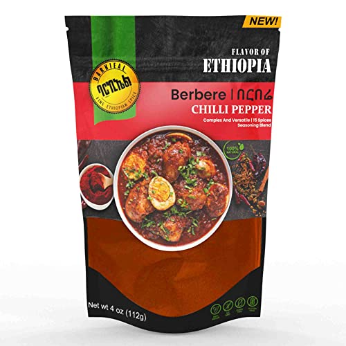 Ethiopian Berbere Spice Blend from Barkieal, (4 OZ), Natural Berbere Seasoning Mix with Sun Dried Chili and Cayenne Pepper, African Spices and Seasonings, Vegan and No Gluten, NON-GMO