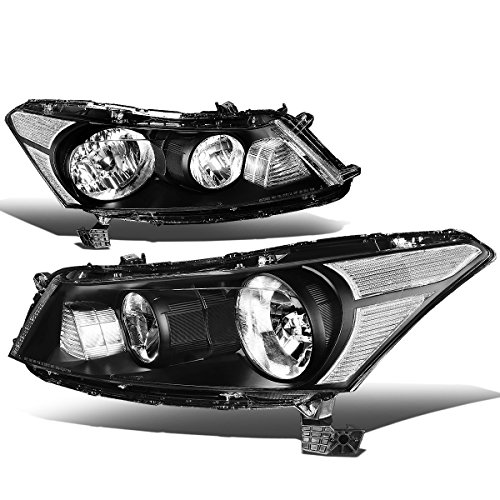 [Halogen Model] Factory Style Headlights Assembly Compatible with Honda Accord Sedan 4-Door 08-12, Driver and Passenger Side, Black Housing Clear Lens