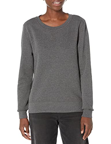 Amazon Essentials Women's French Terry Fleece Crewneck Sweatshirt (Available in Plus Size), Charcoal Heather, Large