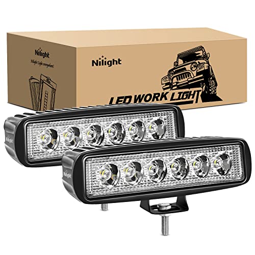 Nilight - 15019S-B Led Light Bar 2PCS 18w Spot Driving Fog Light Off Road Lights Boat Lights driving lights Led Work Light SUV Jeep Lamp,2 years Warranty