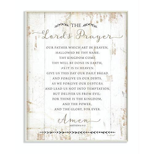 Stupell Industries The Lords Prayer Our Father Rustic Distressed White Wood Look Wall Plaque, 10 x 15, Design by Artist Jennifer Pugh