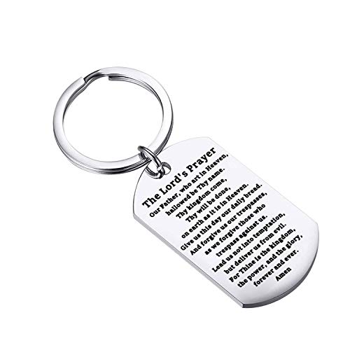 Gzrlyf The Lord's Prayer Keychain Our Father who Art in Heaven Matthew 6:9-13 Religious Gifts (Dog Tag Keychain)