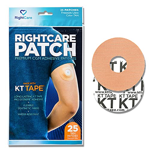 RightCare CGM Adhesive Patch for Libre Uncovered Circle (25-Pack), Tan, Made with Synthetic PRO Extreme KT Tape