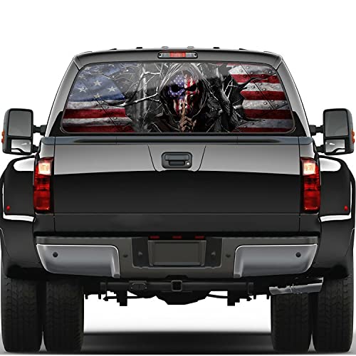 Hsdiokl American Flag Skull Truck Rear Window Decals, Truck Rear Window Stickers,Trucks, SUV,Cars,Universal,66''x20''