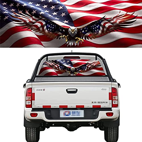 LynsaTac 65x22 in American Flag Eagle Decals for Trucks SUV American Flag Window Decal, Classic Rear Window Decals for Car Decor - Suitable for Most Pickup Trucks(Eagle Flag)