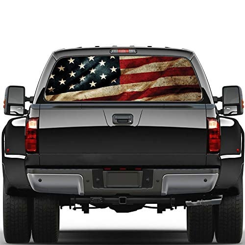 WILDLAVIE Truck Rear Window Perforated Decal Wrap Size 58" x 18" American Flag Graphic Vinyl Sticker Patriotic Decoration Fit Most Pickup Trucks SUV
