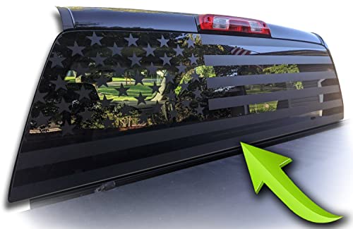 American Flag Pick-Up Truck Back Window Decal Any Truck! Compatible with Universal(Color: Matte Black)