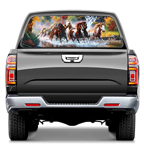 Rear Window Decals for Trucks,Pickup Truck Back Window Tint Graphic Perforated Vinyl Truck Stickers 66"X 22" Horse Pickup Truck Back Window Stickers