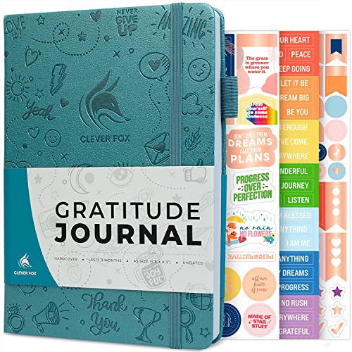 Clever Fox Gratitude Journal  Happiness, Positivity & Affirmation Daily Journal for Women & Men  Inspirational Notebook for Positive & Grateful Mind  3 Months Undated  A5 Hardcover, Aquamarine