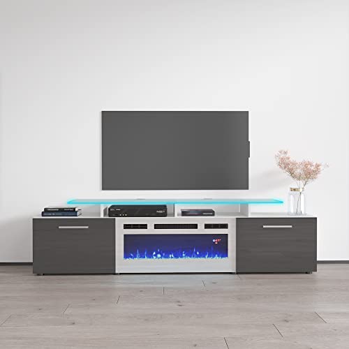 Meble Furniture Rova WH-EF Electric Fireplace Modern 75" TV Stand - White/Gray