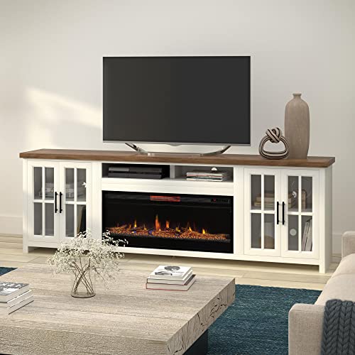 Bridgevine Home Modern Fireplace TV Stand for 75 inch TV, Entertainment Center for 75 Inch Tv with Electric Fireplace, Fully Assembled