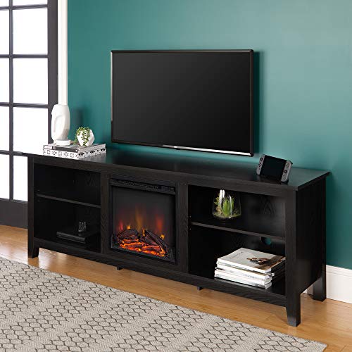Walker Edison Wren Classic 4 Cubby Fireplace TV Stand for TVs up to 80 Inches, 70 Inch, Black