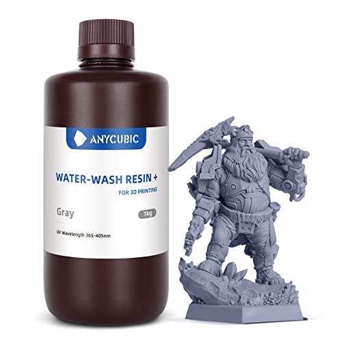 ANYCUBIC Water Washable 3D Printer Resin, 405nm High Precision UV-Curing 3D Resin, Low Shrinkage Standard Photopolymer Resin for 8K Capable LCD DLP Resin 3D Printer Printing (Grey, 1000g)