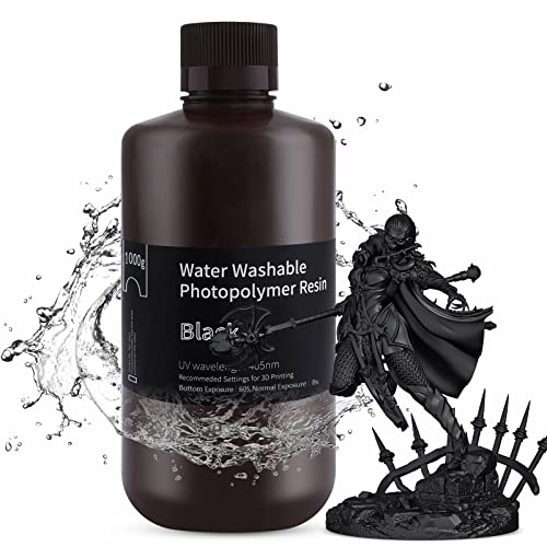 ELEGOO 3D Printer Resin Water Wash Resin 405nm Rapid UV Curing Standard Photopolymer Resin Easy to Clean High Accuracy Low Odor for LCD 3D Printing Black 1000G