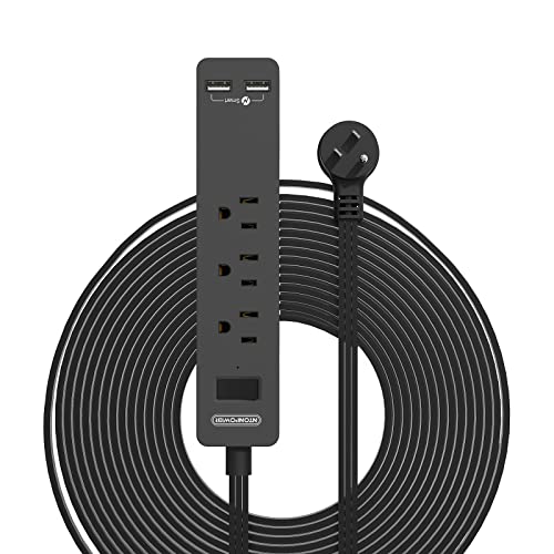 Extension Cord 10 Ft, NTONPOWER Thin Flat Extension Cord Under Carpet, Rug, Door, Flat Plug Power Strip with 3 Outlets 2 USB, Wall Mount, Overload Protection for Indoor Home Office, Black